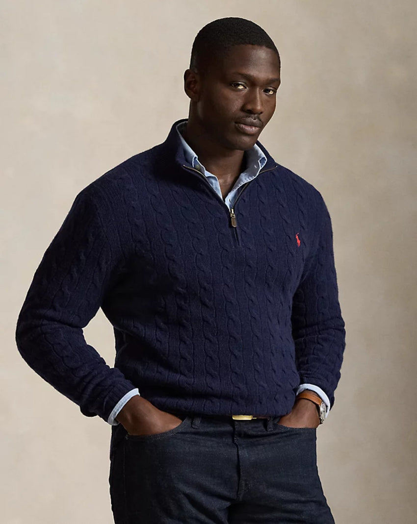 Maglione Uomo a Trecce con Mezza Zip