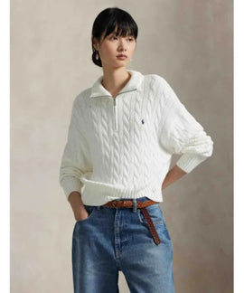 Maglione Donna a Trecce con Mezza Zip