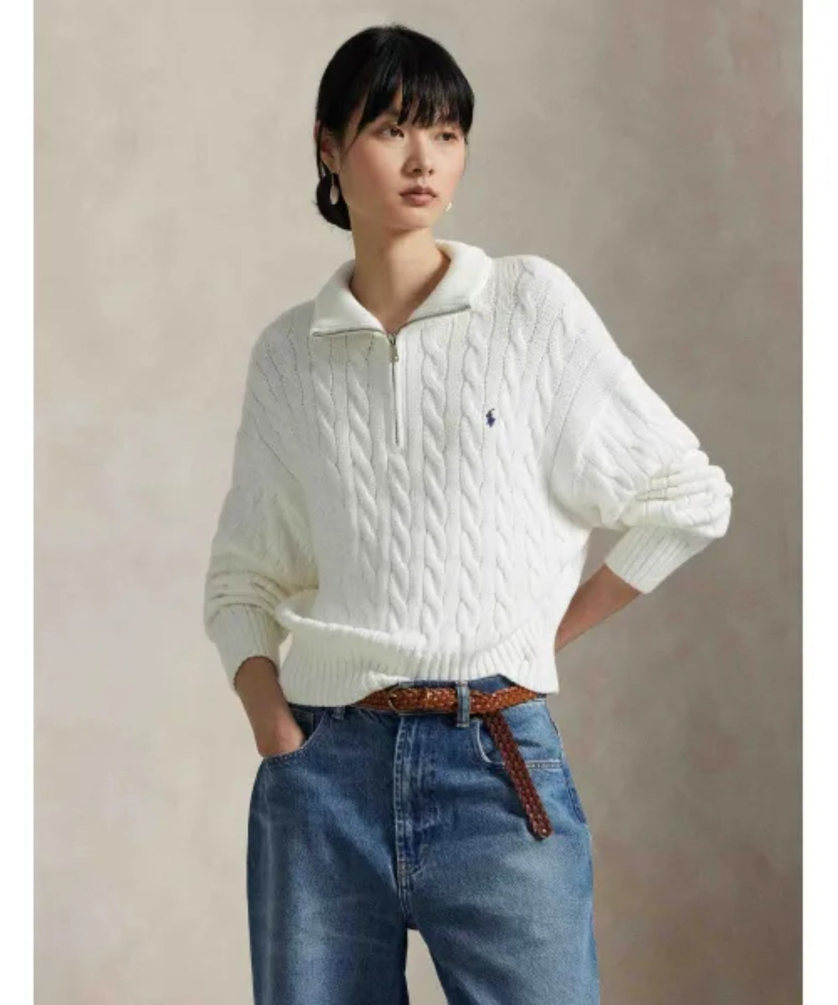 Maglione Donna a Trecce con Mezza Zip - immagine 1