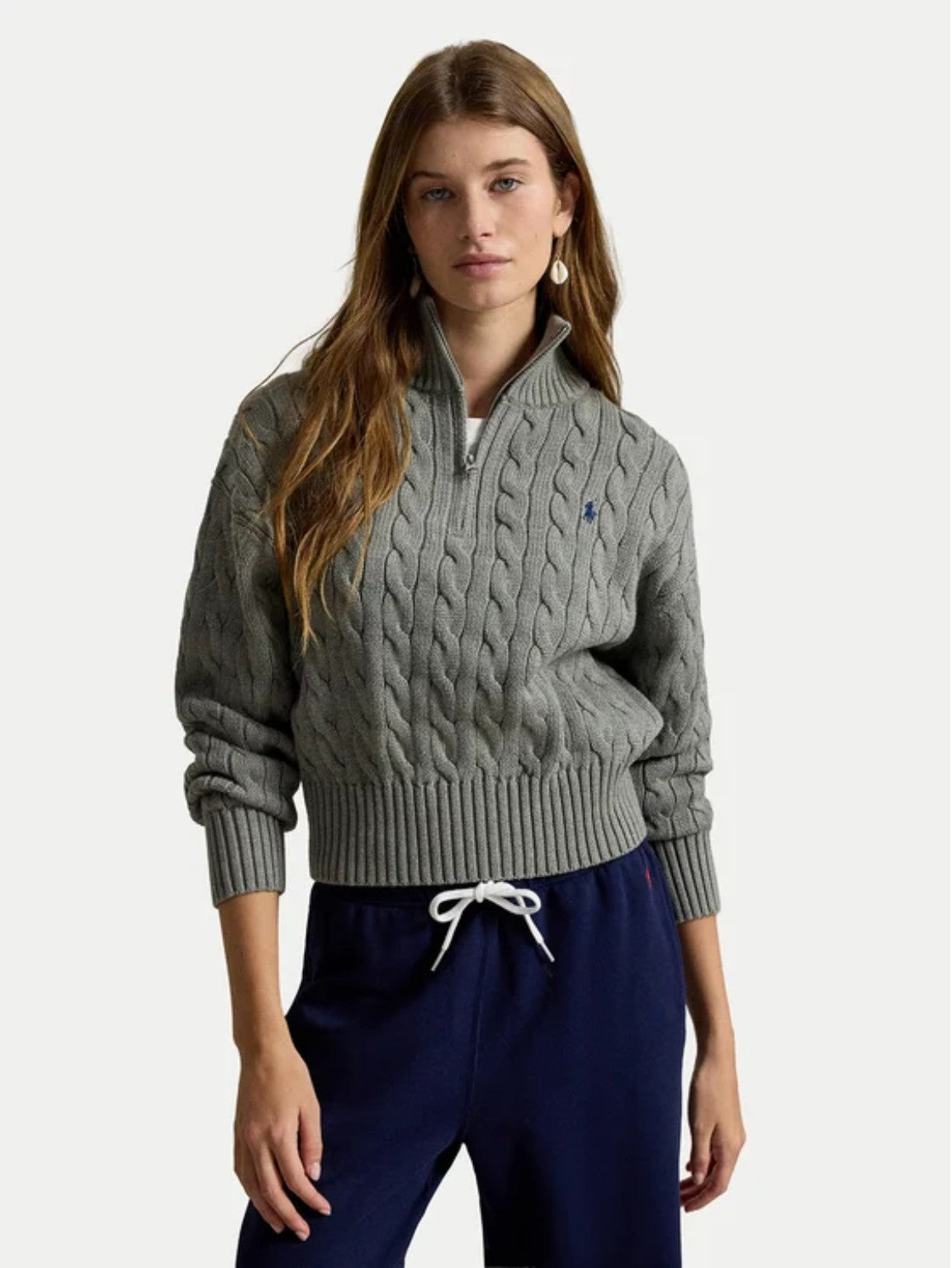 Maglione Donna a Trecce con Mezza Zip - immagine 2